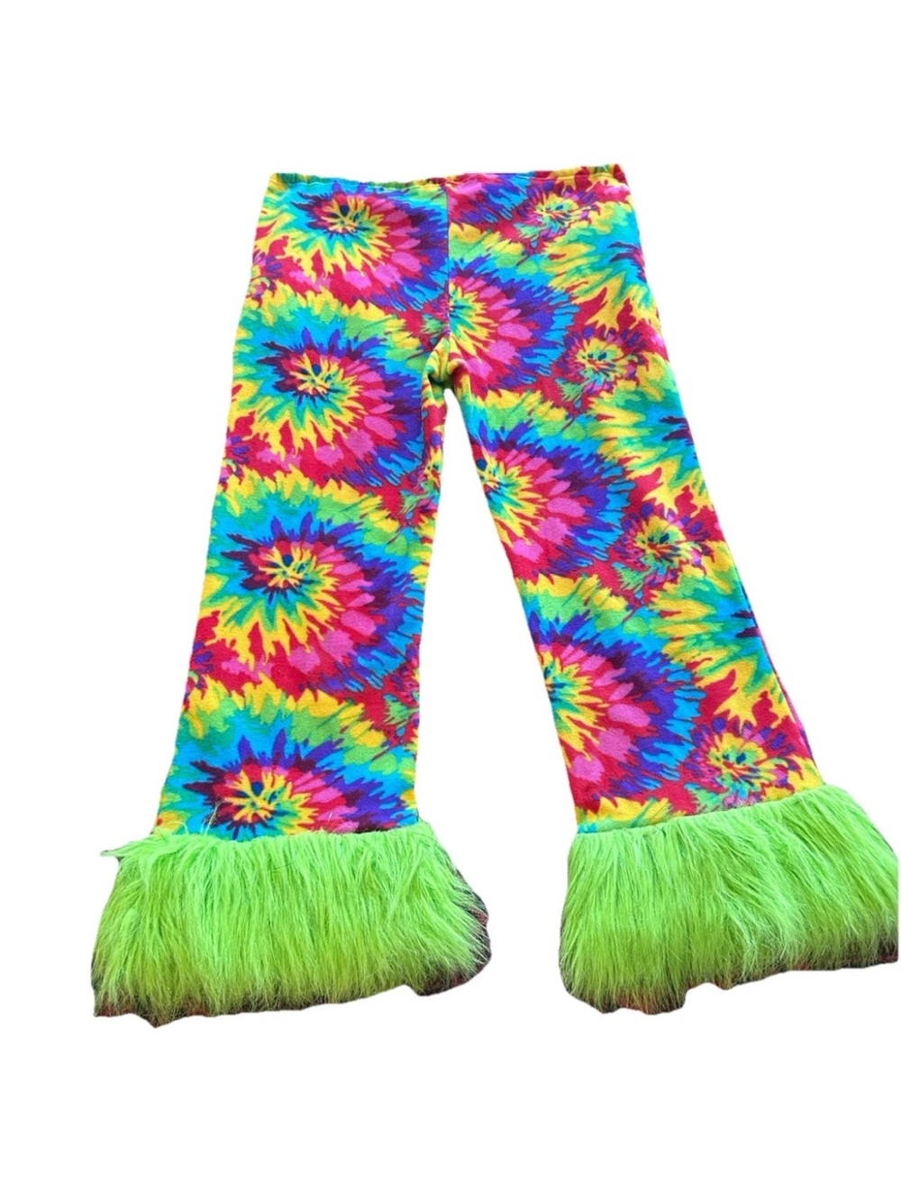 Grandma Pants Tie Dye Faux Fur Bell Bottom Festival Rave Pants L Burning Man - Picture 8 of 14